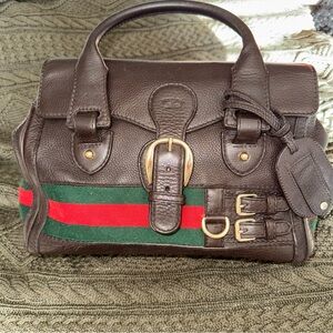 Authentic Pre-Loved Gucci Leather Heritage Web Buckle Satchel